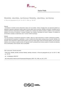 Mobilité, identités, territoires/ Mobility, identities, territories - article ; n°3 ; vol.65, pg 149-154