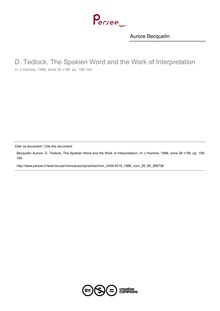 D. Tedlock, The Spokien Word and the Work of Interpretation  ; n°99 ; vol.26, pg 158-160