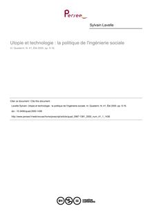 Utopie et technologie : la politique de l ingénierie sociale - article ; n°1 ; vol.41, pg 5-16