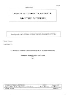 Etude de dispositions constructives 2002 BTS Industries papetières