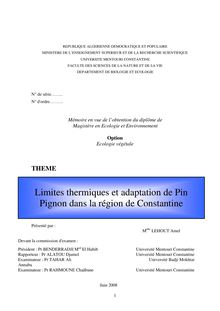 Limites thermiques et adaptation  de Pin Pignon dans la région de ...