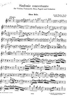 Partition hautbois , partie, Concertante en B♭ major, Sinfonia No.105