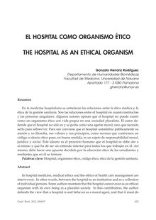 El Hospital como Organismo Ético (The Hospital as an Ethical Organism)