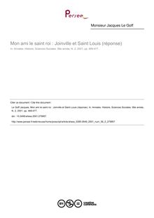 Mon ami le saint roi : Joinville et Saint Louis (réponse) - article ; n°2 ; vol.56, pg 469-477