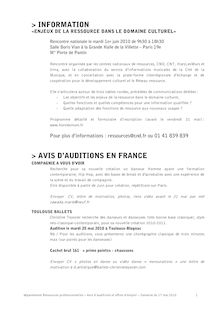 INFORMATION  AVIS D AUDITIONS EN FRANCE