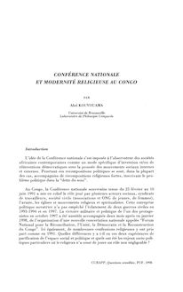 CONFÉRENCE NATIONALE ET MODERNITÉ RELIGIEUSE AU CONGO