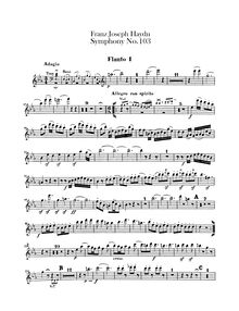 Partition flûte 1, 2, Symphony No.103, Drum Roll, E♭ Major, Haydn, Joseph