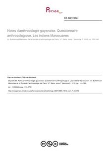 Notes d anthropologie guyanaise. Questionnaire anthropologique. Les indiens Maraouanes - article ; n°2 ; vol.7, pg 153-164