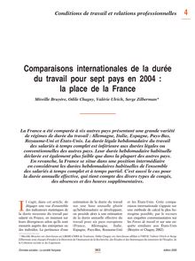 Comparaisons internationales de la durée du travail pour sept pays en 2004 : la place de la France