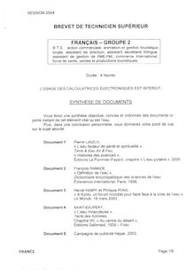 Français 2004 BTS Management des unités commerciales