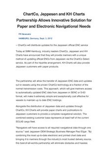 ChartCo, Jeppesen and KH Charts Partnership Allows Innovative Solution for Paper and Electronic Navigational Needs
