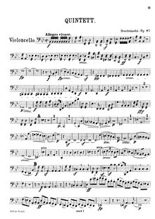 Partition violoncelle, corde quintette No.2, Op.87, B♭ Major, Mendelssohn, Felix