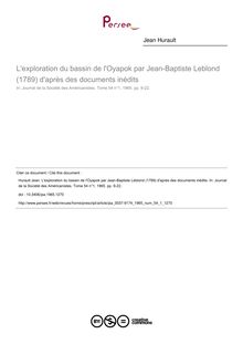 L exploration du bassin de l Oyapok par Jean-Baptiste Leblond (1789) d après des documents inédits - article ; n°1 ; vol.54, pg 9-22