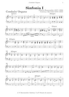 Partition clavecin ,Sinfonia I par Johann Rosenmüller