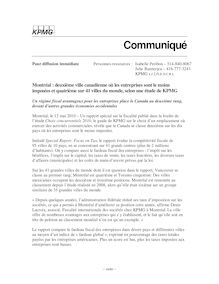 Communiqué de presse, KPMG Montréal, le 12 mai - Communiqué
