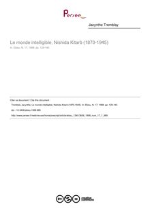 Le monde intelligible, Nishida Kitarô (1870-1945) - article ; n°1 ; vol.17, pg 129-140