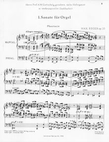 Partition complète, Erste Sonate für Orgel, Op.33, Reger, Max