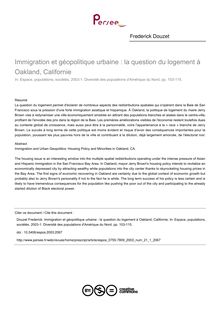 Immigration et géopolitique urbaine : la question du logement à Oakland, Californie - article ; n°1 ; vol.21, pg 103-115