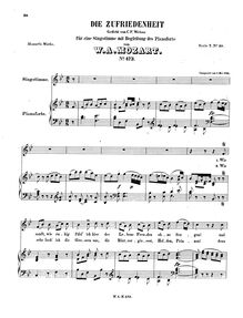 Partition complète, Die Zufriedenheit, B♭ major, Mozart, Wolfgang Amadeus