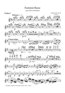 Partition violons I, Fantaisie Russe, Op.39, Nápravník, Eduard