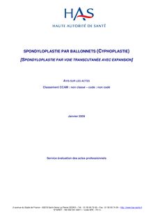 Spondyloplastie par ballonnets (cyphoplastie) - Document Avis Spondyloplastie