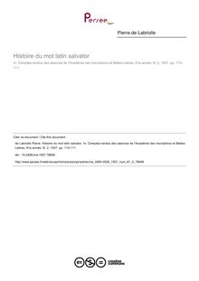 Histoire du mot latin salvator - article ; n°2 ; vol.81, pg 110-111