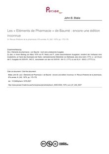 Les « Eléments de Pharmacie » de Baumé : encore une édition inconnue - article ; n°242 ; vol.67, pg 175-176