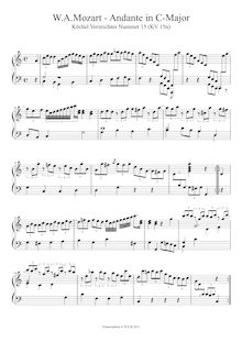 Partition Andante en C major, K.15n, pour London Sketchbook, Various