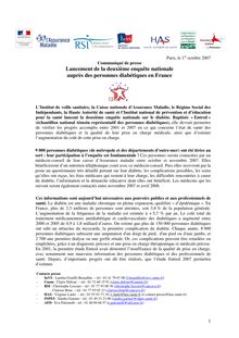 Lancement de la deuxième enquête nationale auprès des personnes diabétiques en France - Communiqué de presse - Entred
