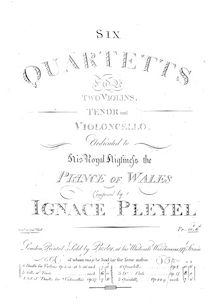Partition violoncelle, 6 corde quatuors, Pleyel, Ignaz