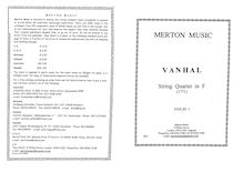 Partition parties complètes, corde quatuor en F major, F major, Vanhal, Johann Baptist