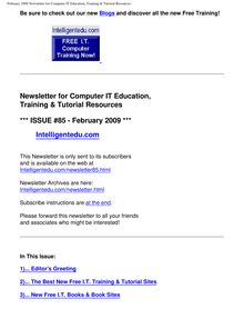 February 2009 Newsletter for Computer IT Education, Training &  Tutorial Resources
