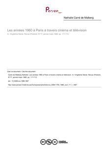 Les années 1960 à Paris à travers cinéma et télévision - article ; n°1 ; vol.17, pg 111-112