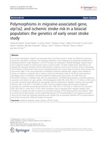 Polymorphisms in migraine-associated gene, atp1a2, and ischemic stroke risk in a biracial population: the genetics of early onset stroke study