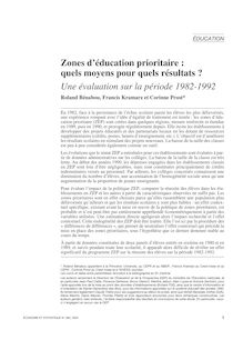 Zones d éducation prioritaire : quels moyens pour quels résultats ? Suivi d un commentaire de Marc Gurgand - article ; n°1 ; vol.380, pg 3-34