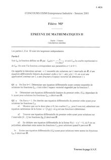 Epreuve de Mathématiques II 2001 Classe Prepa MP Concours ESIM Entrepreneur industrie