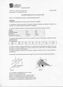 UTBM 2003 ma41 science des materiaux genie mecanique et conception semestre 1 partiel
