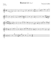 Partition Tenor2 viole de gambe, octave aigu clef, Intavolature de lauto, madrigali e ricercare par Vincenzo Galilei