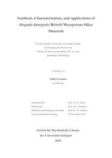 Synthesis, characterization, and applications of organic-inorganic hybrid mesoporous silica materials [Elektronische Ressource] / vorgelegt von Tahira Yasmin