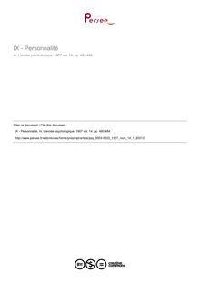 IX - Personnalité - compte-rendu ; n°1 ; vol.14, pg 480-484
