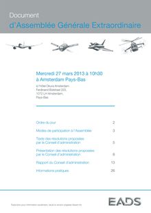 EADS: Document d’Assemblée Générale Extraordinaire (Mercredi 27 mars 2013 à 10h30 à Amsterdam Pays-Bas)
