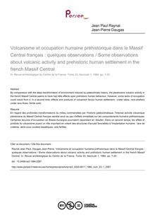 Volcanisme et occupation humaine préhistorique dans le Massif Central français : quelques observations / Some observations about volcanic activity and prehistoric human settlement in the french Massif Central - article ; n°1 ; vol.23, pg 7-20