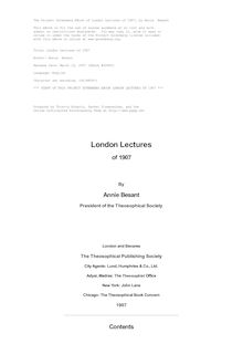 London Lectures of 1907