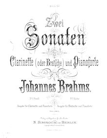 Partition de piano, clarinette Sonata No.1, Op.120/1, F minor par Johannes Brahms