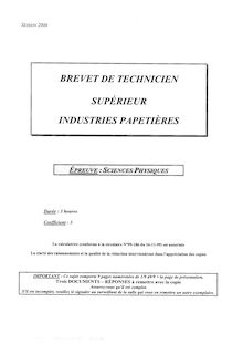 Sciences physiques 2006 BTS Industries papetières