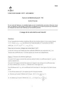 Mathématiques B 2007 Classe Prepa PSI Concours E3A