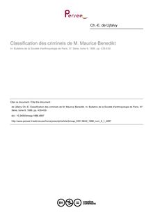 Classification des criminels de M. Maurice Benedikt - article ; n°1 ; vol.9, pg 435-439