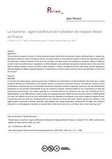 Le tourisme : agent conflictuel de l utilisation de l espace littoral en France - article ; n°1 ; vol.121, pg 45-61