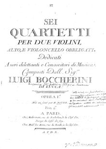 Partition violon 1 (alternate scan), 6 corde quatuors, G.159-164 (Op.2)