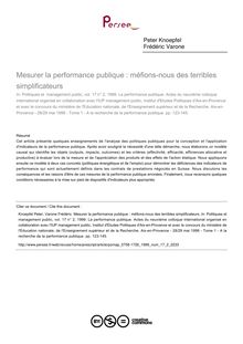 Mesurer la performance publique : méfions-nous des terribles simplificateurs - article ; n°2 ; vol.17, pg 123-145